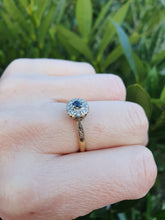 Load image into Gallery viewer, 7185: Vintage &amp; Old:  18ct Blue Sapphire 8 Diamonds Daisy Cluster Ring; lovely combination
