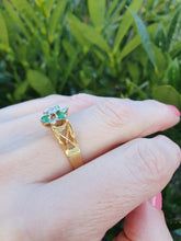 Load image into Gallery viewer, 7180: Vintage: 18ct Gold Emeralds Diamonds geometric Set Cocktail Ring - sparkling symmetry- hallmarked London 1973-
