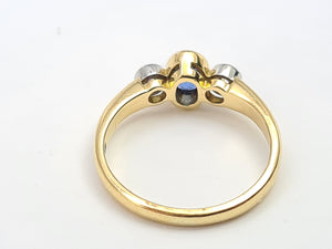 7239:Vintage: 18ct Gold Cornflower Blue Sapphire Brilliant Cut Diamonds Ring-Hallmarked in 1997