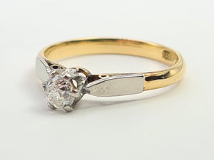 7265: Antique: 18ct Gold Platinum Set Old European cut Diamond Solitary (0.32ct)- Superb, antique diamond ring