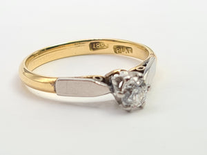 7265: Antique: 18ct Gold Platinum Set Old European cut Diamond Solitary (0.32ct)- Superb, antique diamond ring