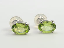 Load image into Gallery viewer, 7269:Vintage Rare: Platinum Peridot Stud Earrings- crisp platinum showcasing gorgeous green peridots
