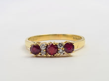 Load image into Gallery viewer, 7281: Vintage(1977): 18ct Gold Rubies Diamonds Dress Ring- very fine example, blood red rubies,
