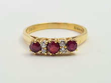 Load image into Gallery viewer, 7281: Vintage(1977): 18ct Gold Rubies Diamonds Dress Ring- very fine example, blood red rubies,
