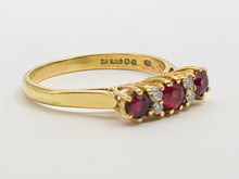 Load image into Gallery viewer, 7281: Vintage(1977): 18ct Gold Rubies Diamonds Dress Ring- very fine example, blood red rubies,
