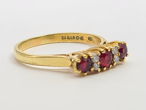 7281: Vintage(1977): 18ct Gold Rubies Diamonds Dress Ring- very fine example, blood red rubies,