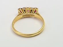 Load image into Gallery viewer, 7281: Vintage(1977): 18ct Gold Rubies Diamonds Dress Ring- very fine example, blood red rubies,
