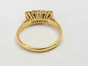 7281: Vintage(1977): 18ct Gold Rubies Diamonds Dress Ring- very fine example, blood red rubies,