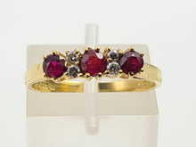 Load image into Gallery viewer, 7281: Vintage(1977): 18ct Gold Rubies Diamonds Dress Ring- very fine example, blood red rubies,
