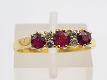 Load image into Gallery viewer, 7281: Vintage(1977): 18ct Gold Rubies Diamonds Dress Ring- very fine example, blood red rubies,
