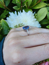 Load image into Gallery viewer, 7220:Vintage Rare: 10ct White  Gold Colour Change Blue Fluorite Cocktail Ring- lovely cut and colour array
