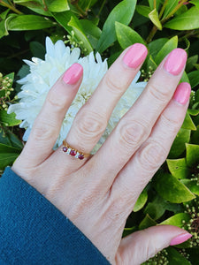 7281: Vintage(1977): 18ct Gold Rubies Diamonds Dress Ring- very fine example, blood red rubies,