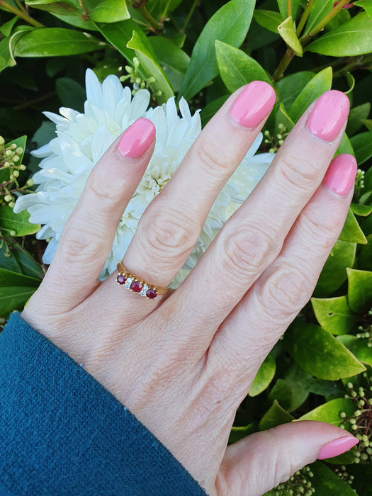 6061 Vintage(: 18ct Gold Rubies Diamonds Dress Ring- From 1977
