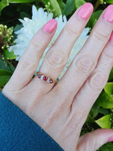 Load image into Gallery viewer, 7281: Vintage(1977): 18ct Gold Rubies Diamonds Dress Ring- very fine example, blood red rubies,
