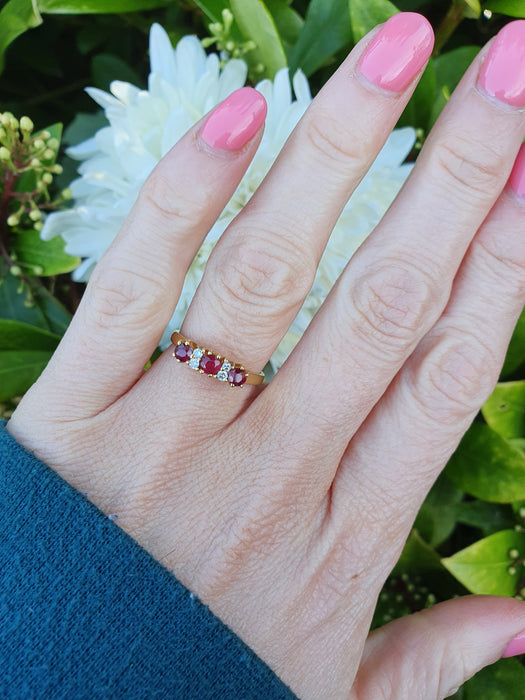 6061 Vintage(: 18ct Gold Rubies Diamonds Dress Ring- From 1977
