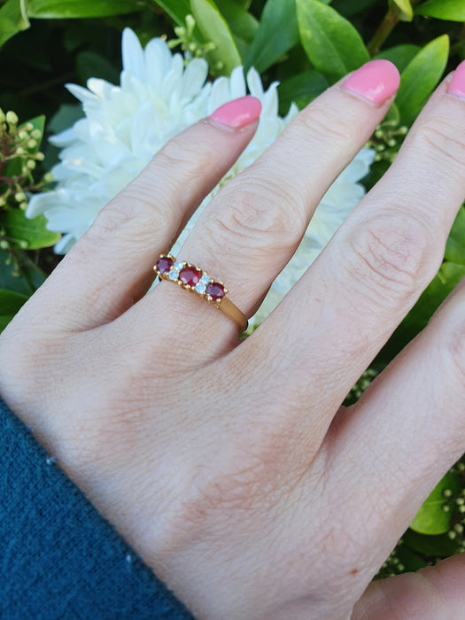6061 Vintage(: 18ct Gold Rubies Diamonds Dress Ring- From 1977