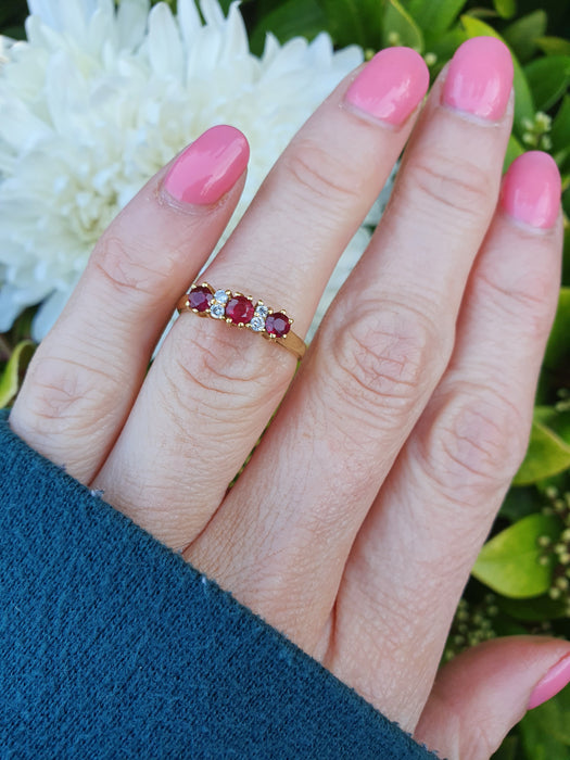 6061 Vintage(: 18ct Gold Rubies Diamonds Dress Ring- From 1977