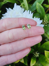 Load image into Gallery viewer, 7269:Vintage Rare: Platinum Peridot Stud Earrings- crisp platinum showcasing gorgeous green peridots
