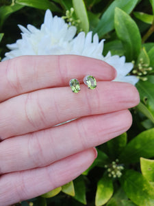 7269:Vintage Rare: Platinum Peridot Stud Earrings- crisp platinum showcasing gorgeous green peridots