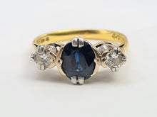 Load image into Gallery viewer, 9002: Vintage: (1976) 18ct Gold French Blue Sapphire Full Cut Diamonds Ring- Exquisite
