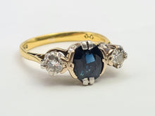 Load image into Gallery viewer, 9002: Vintage: (1976) 18ct Gold French Blue Sapphire Full Cut Diamonds Ring- Exquisite
