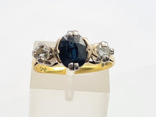 Load image into Gallery viewer, 9002: Vintage: (1976) 18ct Gold French Blue Sapphire Full Cut Diamonds Ring- Exquisite
