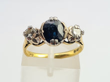 Load image into Gallery viewer, 9002: Vintage: (1976) 18ct Gold French Blue Sapphire Full Cut Diamonds Ring- Exquisite
