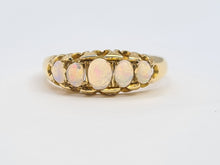 Load image into Gallery viewer, 2198: Vintage: 18ct Gold 5 White Opals Dress/Stacker Ring- Petite, vibrant colour play

