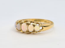 Load image into Gallery viewer, 2198: Vintage: 18ct Gold 5 White Opals Dress/Stacker Ring- Petite, vibrant colour play
