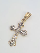 Load image into Gallery viewer, 7303: Vintage:9ct Yellow Gold White Gold Diamonds Cross Pendant- lovey design and sparkle
