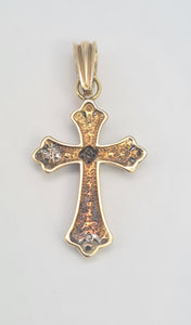 7303: Vintage:9ct Yellow Gold White Gold Diamonds Cross Pendant- lovey design and sparkle