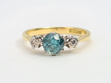 Load image into Gallery viewer, 9005: Vintage: 18ct Gold Light Blue Zircon Twin Diamonds Dress Ring- Art Deco Beauty
