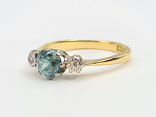 Load image into Gallery viewer, 9005: Vintage: 18ct Gold Light Blue Zircon Twin Diamonds Dress Ring- Art Deco Beauty
