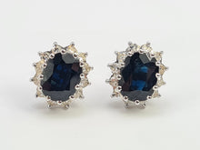 Load image into Gallery viewer, 9009: Vintage: 18ct Gold Large Blue Sapphires (4.5ct) 1ct Diamonds Statement Earrings- sparkling, statement , ear candy
