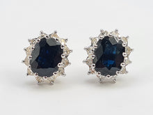 Load image into Gallery viewer, 9009: Vintage: 18ct Gold Large Blue Sapphires (4.5ct) 1ct Diamonds Statement Earrings- sparkling, statement , ear candy
