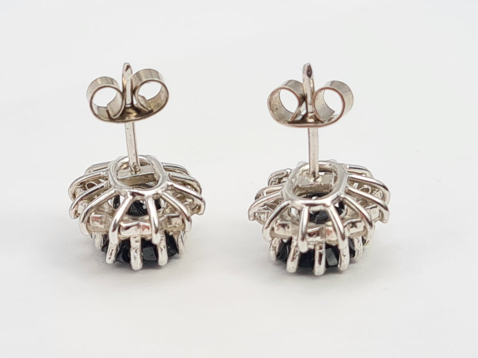 6532 Vintage: 18ct White Gold Sapphire & Diamond Oval  Diana Cluster Stud Earrings
