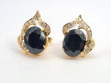 Load image into Gallery viewer, 0138: Vintage: 18ct Gold Australian Blue Sapphire Diamonds Stud Earrings-
