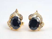 Load image into Gallery viewer, 0138: Vintage: 18ct Gold Australian Blue Sapphire Diamonds Stud Earrings-
