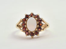 Load image into Gallery viewer, 7271- Vintage (1960&#39;s) Opal Garnets Halo Cocktail Ring- lovely combination
