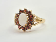 Load image into Gallery viewer, 7271- Vintage (1960&#39;s) Opal Garnets Halo Cocktail Ring- lovely combination
