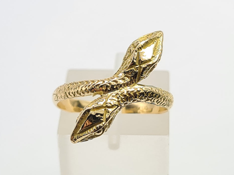 Vintage: 18ct Gold Ornate Double-Headed Snake Ring