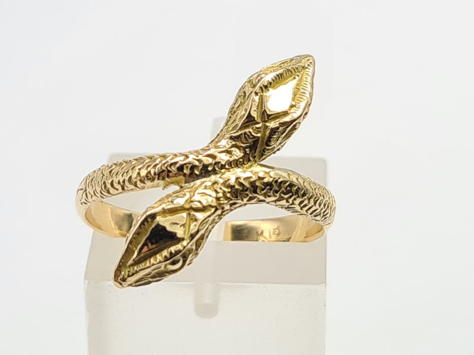 Vintage: 18ct Gold Ornate Double-Headed Snake Ring
