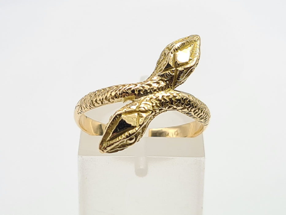 Vintage: 18ct Gold Ornate Double-Headed Snake Ring