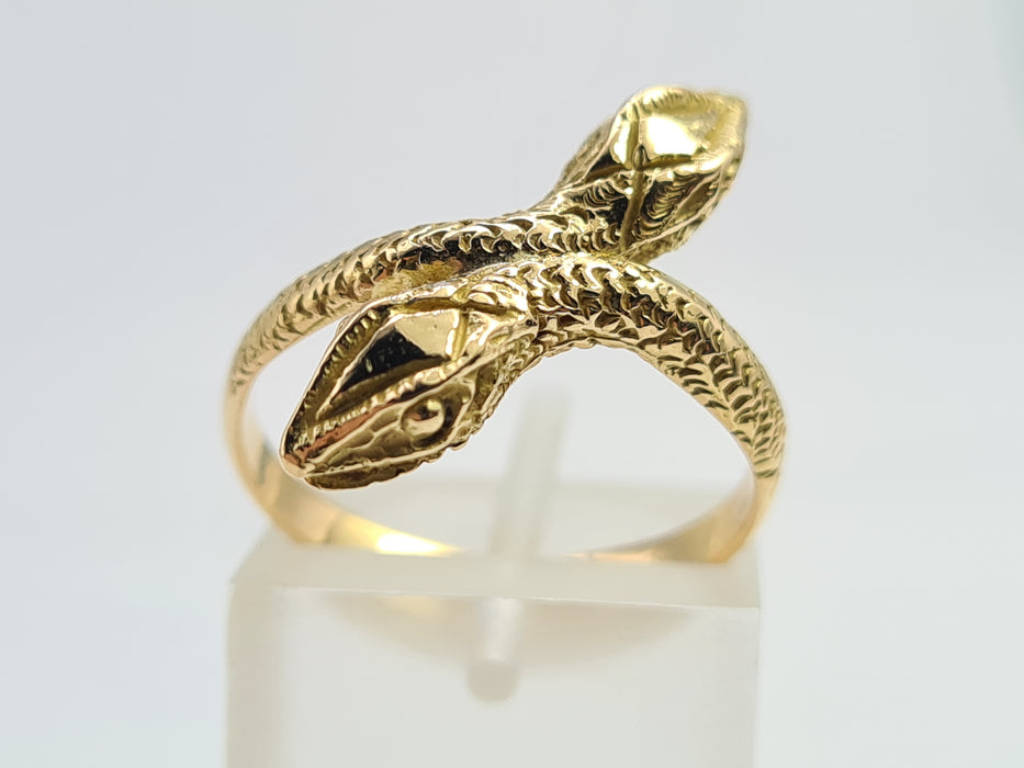 Vintage: 18ct Gold Ornate Double-Headed Snake Ring