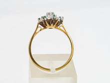 Load image into Gallery viewer, 7346:Vintage: 18ct Gold 6 Emeralds 7 Brilliant Cut Diamonds Cluster Ring- enchanting eye candy
