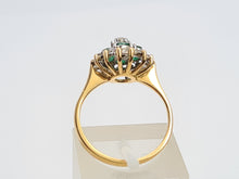 Load image into Gallery viewer, 0131: Vintage: 18ct Gold Emeralds Diamonds Flower Head Ring - sparkling symmetry
