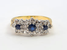 Load image into Gallery viewer, 0160: Vintage: 18ct Gold French Blue Sapphires 18 Diamonds Dress Ring
