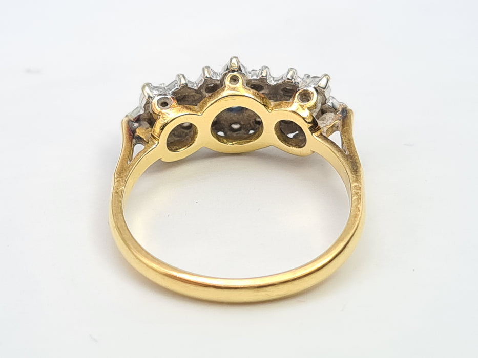6144 Vintage: 18ct Gold French Blue Sapphires 18 Diamonds Dress Ring