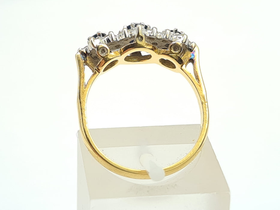 6144 Vintage: 18ct Gold French Blue Sapphires 18 Diamonds Dress Ring