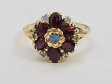 Load image into Gallery viewer, 7368-Antique Rare: 14ct Gold Almandine Garnets Water Opals Flowerhead Cluster Ring- outrageous beauty
